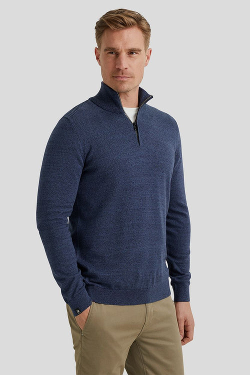 Trui halve rits melange donkerblauw