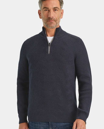 Trui halve rits structuur wolmix donkerblauw