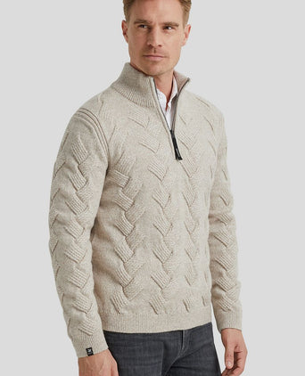 Trui halve rits structuur wolblend ecru