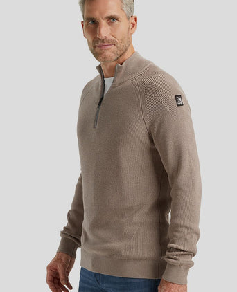 Trui halve rits beige