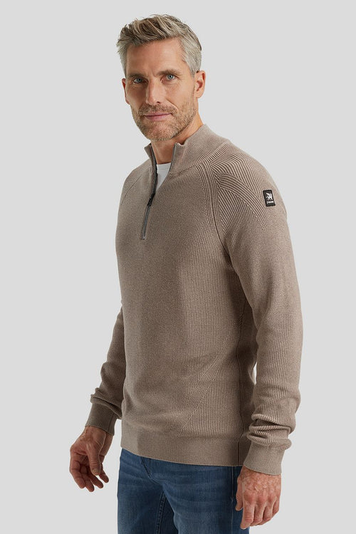 Trui halve rits beige