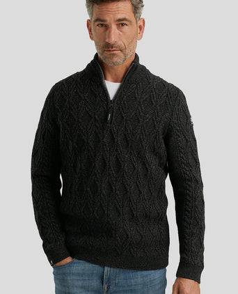 Trui halve rits heavy knit zwart