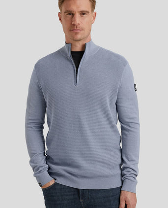Trui halve rits structuur blauw