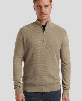 Trui halve rits beige