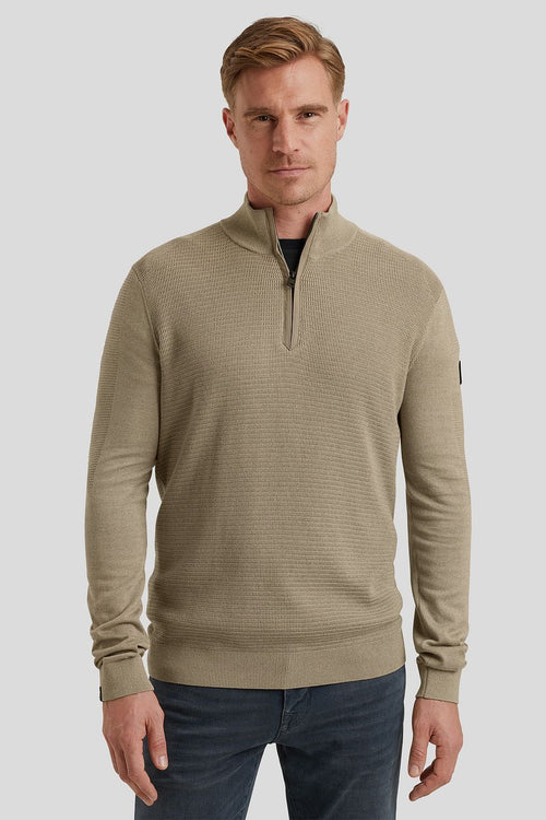 Trui halve rits beige