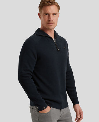 Trui halve rits structuur rib donkerblauw