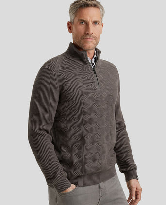 Vanguard trui halve rits structuur taupe | Regular-fit