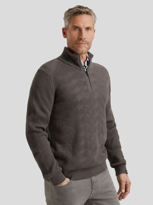 Vanguard trui halve rits structuur taupe | Regular-fit