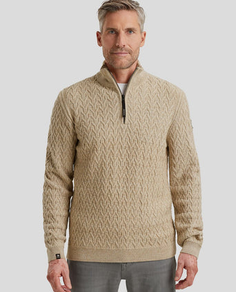 Vanguard trui halve rits wol beige | Regular-fit