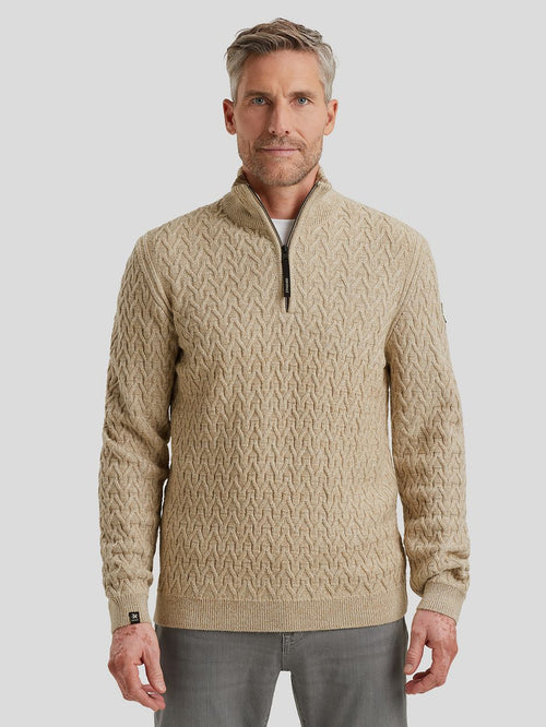Vanguard trui halve rits wol beige | Regular-fit