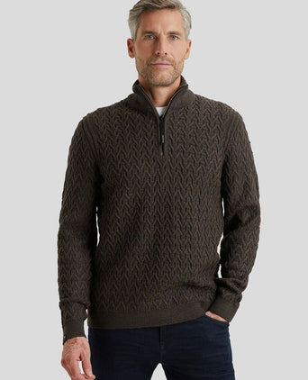 Vanguard trui halve rits wol bruin | Regular-fit