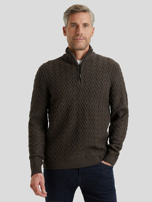 Vanguard trui halve rits wol bruin | Regular-fit