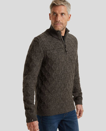 Vanguard trui halve rits wol blend bruin | Regular-fit