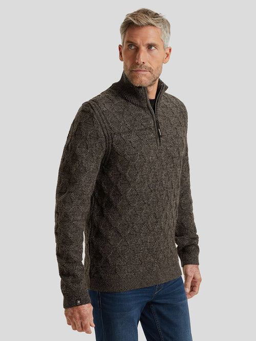 Vanguard trui halve rits wol blend bruin | Regular-fit