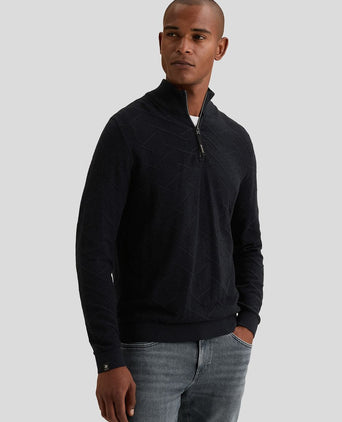 Pullover halve rits mouline sky captain
