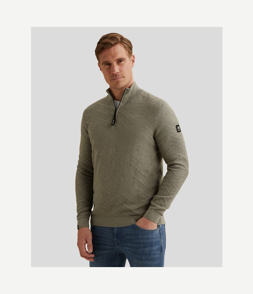 Pullover halve rits mouline forest fog