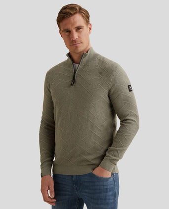 Pullover halve rits mouline forest fog