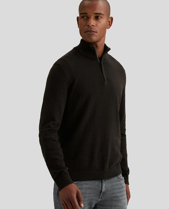 Pullover halve rits mouline zwart
