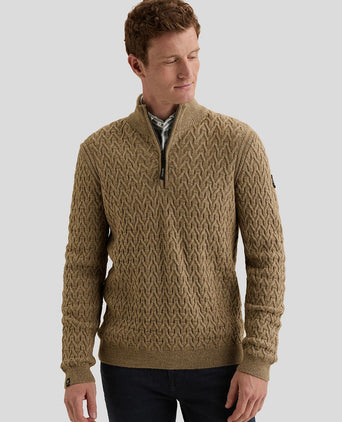 Trui halve rits wol blend beige