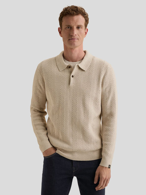 Longsleeve poloshirt pullover herringbone ecru