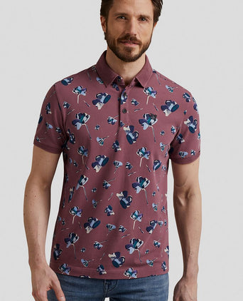 Poloshirt piqué bloemen donkerroze