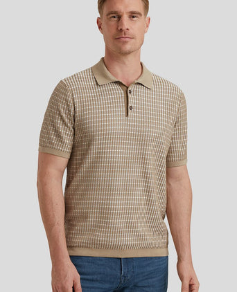 Poloshirt knitted checks beige