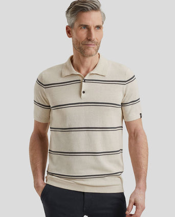 Knitted poloshirt streep beige