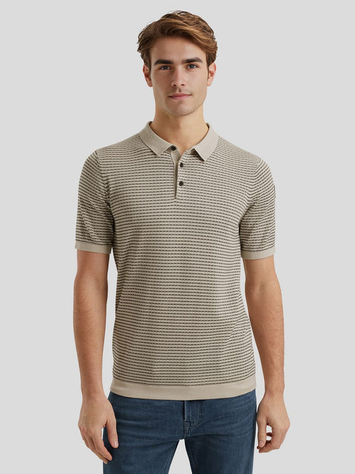 Knitted poloshirt print beige