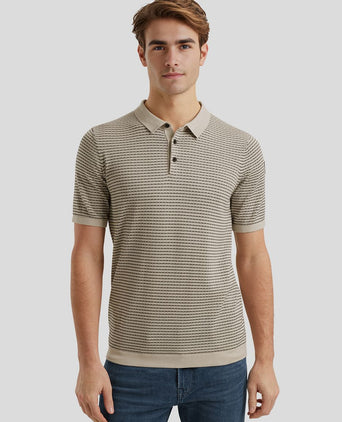Knitted poloshirt print beige