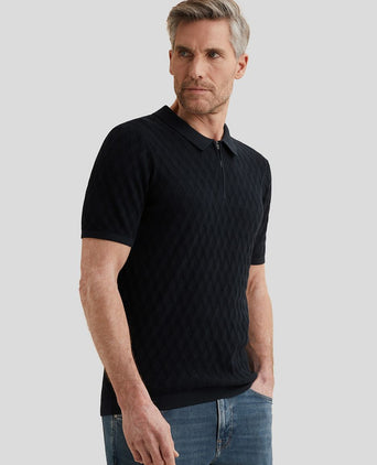 Knitted poloshirt half-zip donkerblauw