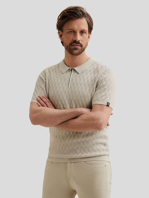 Knitted poloshirt half-zip ecru