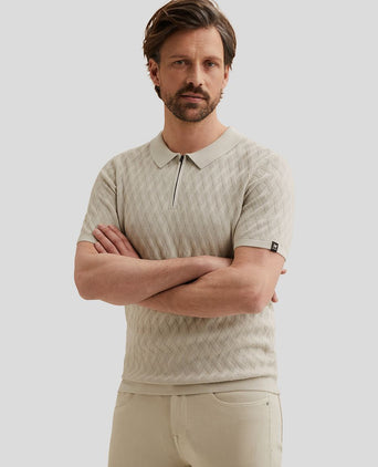 Knitted poloshirt half-zip ecru