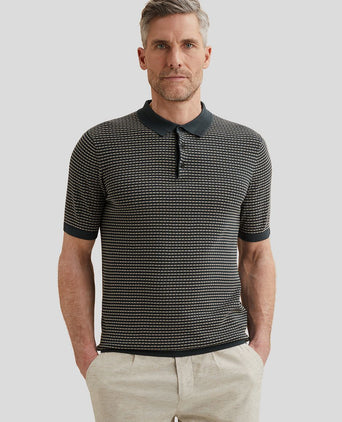 Knitted poloshirt streep donkerblauw