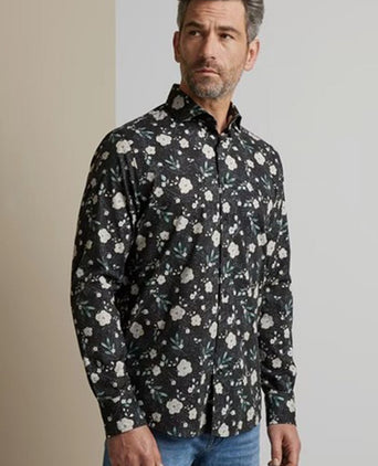 Overhemd bloemen zwart