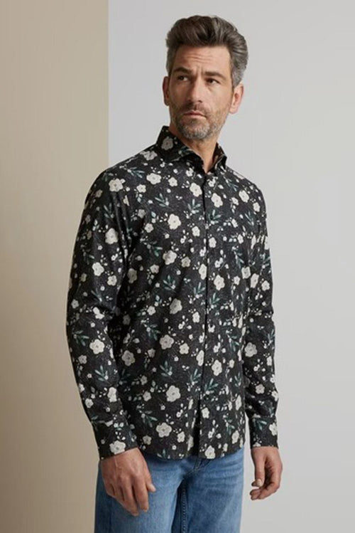 Overhemd bloemen zwart