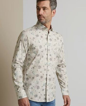 Overhemd bloemen beige