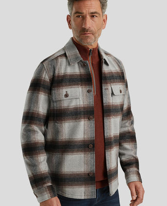 Overshirt brushed wolblend ruit grijs