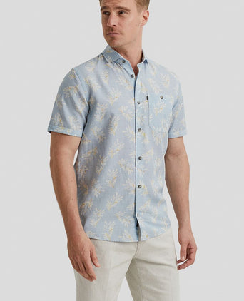 Short sleeve overhemd linnen lichtblauw