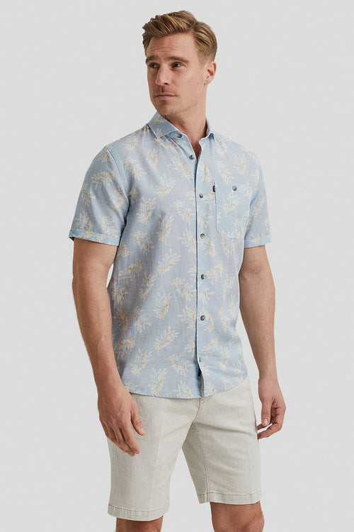 Short sleeve overhemd linnen lichtblauw