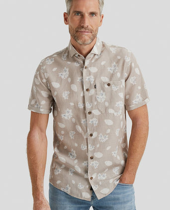 Short sleeve overhemd linnen beige