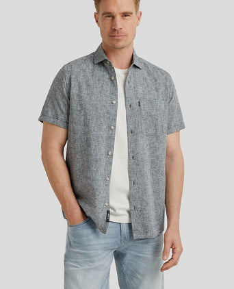 Short sleeve overhemd linnen antraciet