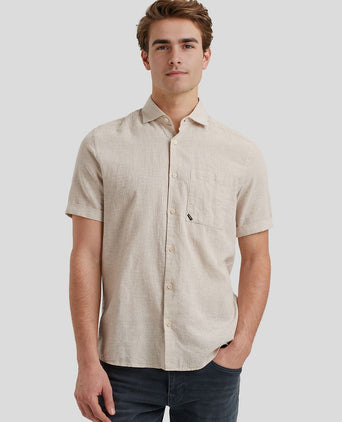 Short sleeve overhemd linnen blend ecru