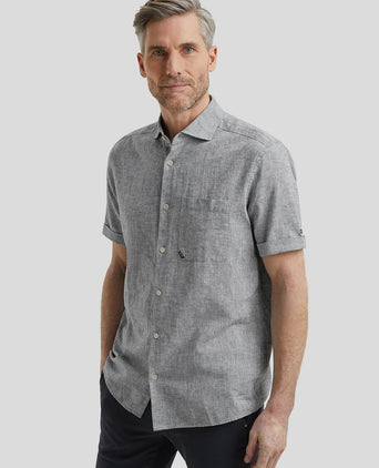 Short sleeve overhemd linnen blend dark slate