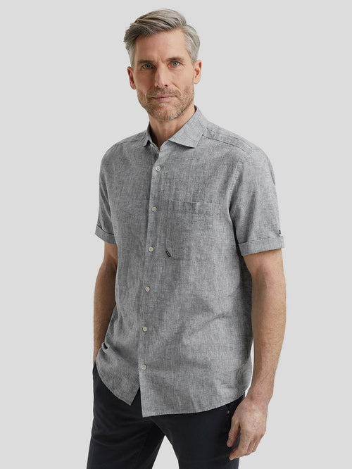 Short sleeve overhemd linnen blend dark slate