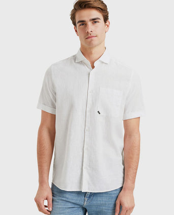 Short sleeve overhemd linnen blend wit