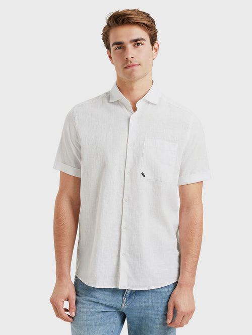 Short sleeve overhemd linnen blend wit