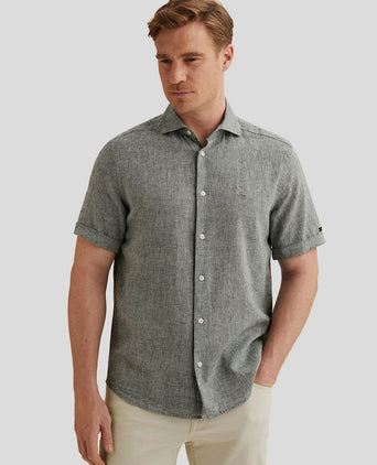 Short sleeve overhemd linnen blend lichtblauw