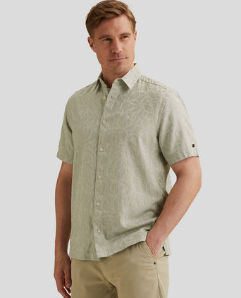 Short sleeve overhemd jacquard greige