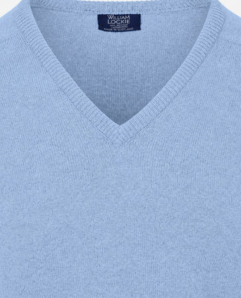V-hals lamswol glacier blauw