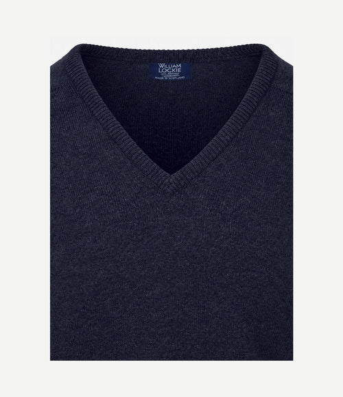 V-hals lamswol Oxford blue